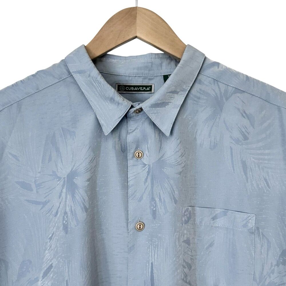 Cubavera Mens XXL Tonal Floral Jacquard Woven Button Up Shirt Short Sleeve Blue
